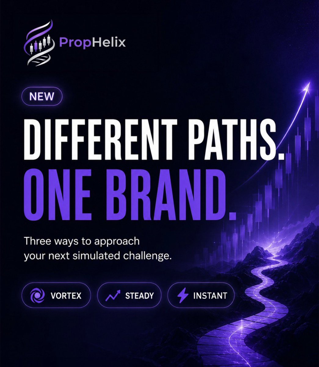 PropHelix's tweet photo. Different paths. One brand. 🧬

Whichever way you trade, there’s a challenge built for it:

⚡ Instant — fast progression, single-step
📈 Steady — structured, no pressure
🌀 Vortex — no time limit, affordable 

Which path fits your style?
https://t.co/XNFyDLPfx3 https://t.co/2zWSDFrq3l