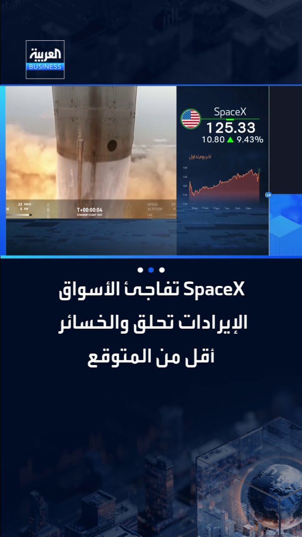شركة SpaceX تفاجئ الأسواق.. الإيرادات تحلق والخسائر أقل من المتوقع وإيلون ماسك يتوقع إيرادات بـ 100 مليار دولار بنهاية 2026 افتتاح الأسواق _Business 