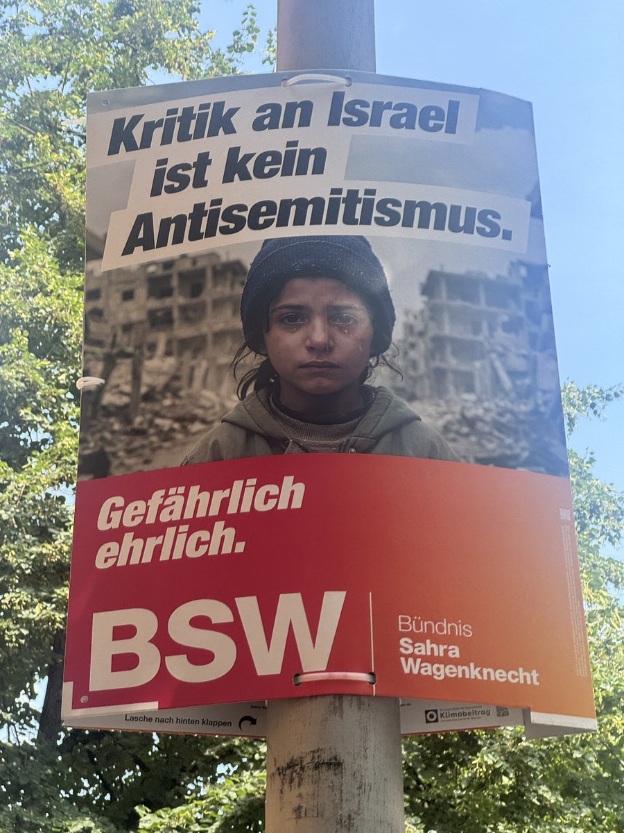 derJamesJackson's tweet photo. “Criticising Israel isn’t antisemitism” BSW party poster in Berlin https://t.co/51Ftq0rDrU