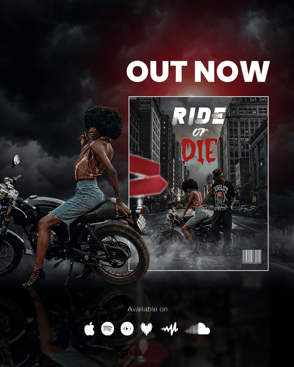 _Theios's tweet photo. Title: Ride or Die 
Creative Direction: Music Album cover 

I present to @DSGNRs_Space my submission for the "Face of the Frame"  Design Challenge. 
The graphic made depicts an album cover for a song titled "Ride or Die". 
#dsgnspace https://t.co/RdUrfGxKZ3