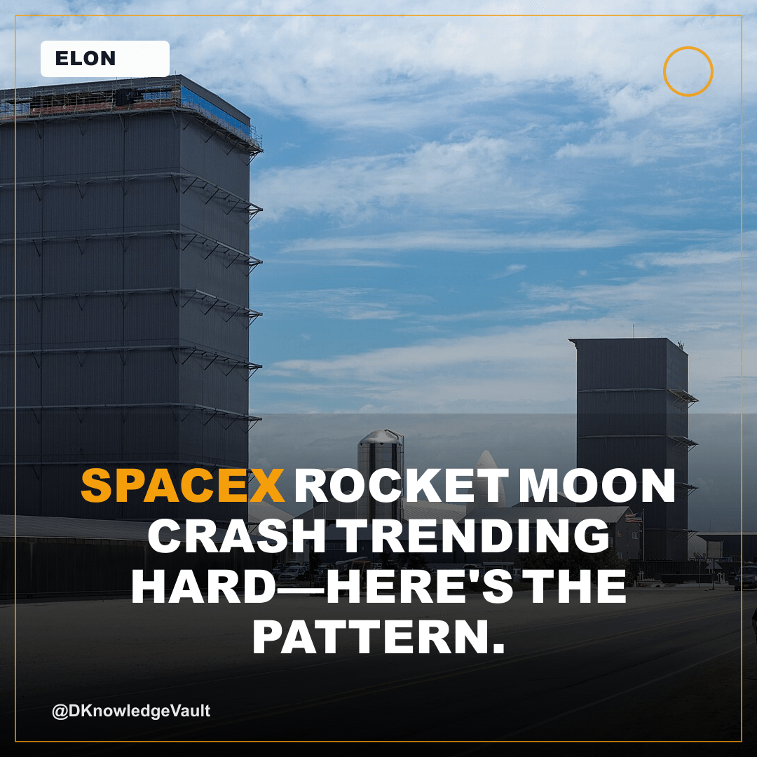 DKnowledgeVault's tweet photo. SpaceX rocket moon crash trending hard—here's the pattern. Search data shows people aren't just watching space failures; they're analyzing debris trajectories and impact physics in real-time. Signal: when lunar mishaps trend, it reveals public appetite for technical failure anal…