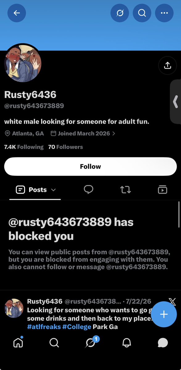 mssexyav's tweet photo. @msswetpussc @rusty643673889  he blocked her after jerking off to her videos !!! AND HES A CATFISH !! BEWARE https://t.co/8r4TPFwmBq