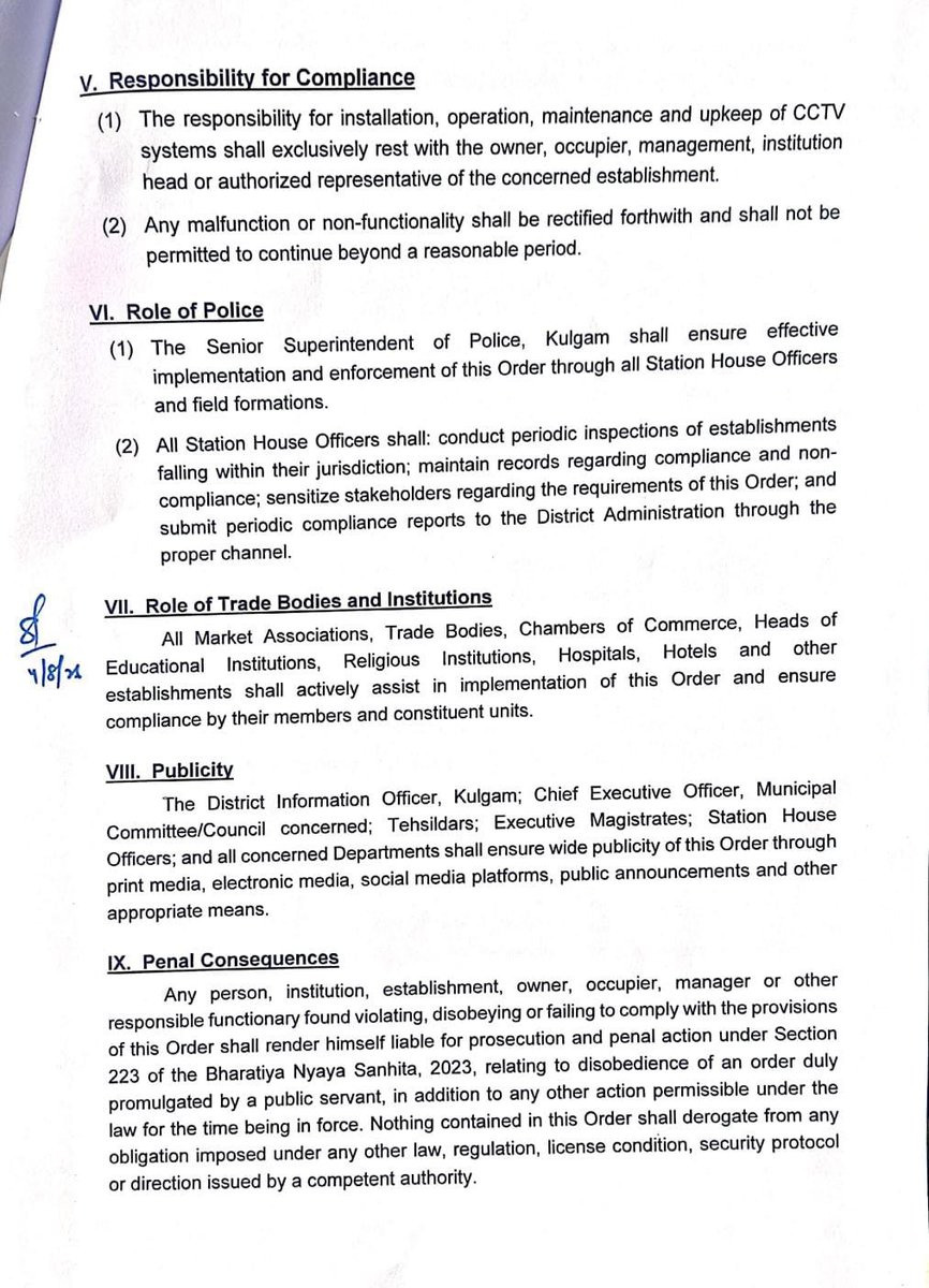 DioKulgam's tweet photo. Mandatory installation,operation and maintenance of CCTV surveillance systems in
Public,Commercial,Financial and Institutional establishments within District Kulgam.
Order issued by DM Kulgam 👇 for implementation 
@OfficeOfLGJandK @diprjk @Shahzad_2702 @dckulgam @ddnewsSrinagar https://t.co/M27gvZIthL