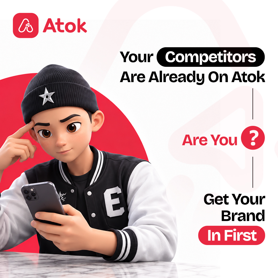 Atok_App's tweet photo. Your competitors are already on Atok. Are you? 🤔

While you're still weighing "should we try Web3 advertising," other brands in your category are already running missions, collecting verified engagement, and building a user base that actually pays attention. First mover isn't a cliche here, it's a real gap in category share.

Being early on Atok means:

☆ Less competition for user attention in your category
☆ Lower cost per verified engagement before demand drives it up
☆ First claim on your industry's spotlight in the Missions feed

Every day you wait is a day competitors lock in the users you wanted. The question isn't if your industry shows up on Atok, it's whether your brand gets there first or gets there late. 🤝

Get your brand in first. 
Smart Ads, Real Results - Marketing Made Easy on Atok App 😎