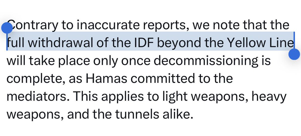 DropSiteNews's tweet photo. ⭕️ New: The Board of Peace has quietly edited a key line in the statement it issued after meeting Israeli Prime Minister Benjamin Netanyahu.

The original version said Israel’s “full withdrawal” beyond Gaza’s Yellow Line would take place after Hamas completed the decommissioning of light and heavy weapons and tunnels.

The revised version removes the word “full,” now stating only that “the withdrawal” would follow decommissioning.

The deletion is significant. It strips out an explicit commitment to a complete Israeli withdrawal and leaves open the possibility that Israeli forces could retain positions inside Gaza even after Hamas disarms.

The statement had already marked a major shift from the Board of Peace’s still live 15-clause roadmap. That document calls for the decommissioning of heavy weapons during Phase 2, while the new statement expands the requirement to include light weapons and heavy weapons before any Israeli withdrawal beyond the Yellow Line.

Both posts note implementation would be overseen by the International Stabilisation Force and an Implementation Verification Committee that includes the United States and the Board of Peace.