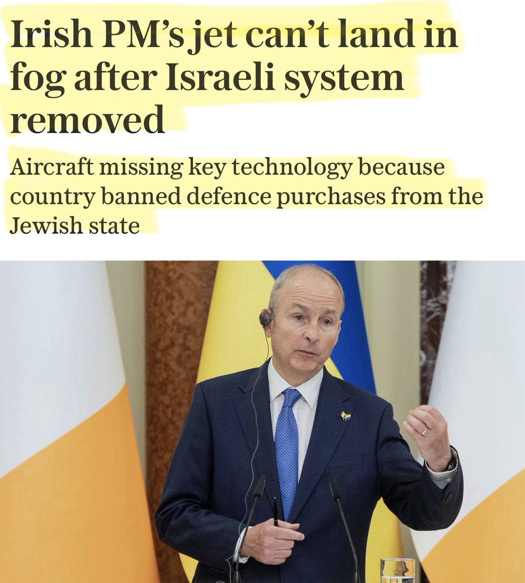 Artemisfornow's tweet photo. Hilarious…Ireland’s new French made government jet has had its Israeli navigation system removed on moral grounds.

Now it can’t land if it’s foggy.

This is not an Irish joke.☘️ https://t.co/N4mcedPRKq