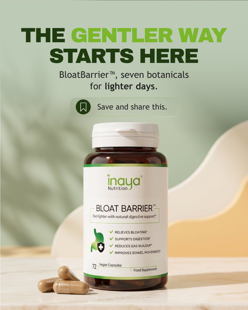Inayanutrition's tweet photo. No harsh detox needed. Bloating isn’t just about willpower—myths can keep you stuck in routines that don’t help.

Swipe for 5 myths to unlearn + the gentler truth. BloatBarrier blends seven calming botanicals to support daily digestion.

#bloatingsupport #happygut #organic https://t.co/1iuZ33AJkd