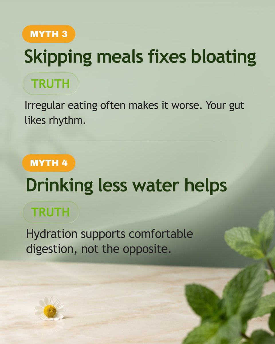 Inayanutrition's tweet photo. No harsh detox needed. Bloating isn’t just about willpower—myths can keep you stuck in routines that don’t help.

Swipe for 5 myths to unlearn + the gentler truth. BloatBarrier blends seven calming botanicals to support daily digestion.

#bloatingsupport #happygut #organic https://t.co/1iuZ33AJkd