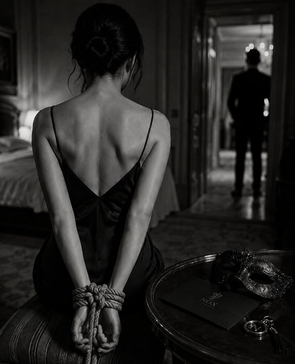 razeltactical's tweet photo. The ticking clock on the wall counted down the time until he came home. 

She sat on the edge of the bed, feeling the rough rope slowly digging into her wrists, bound tightly behind her back. 

Only a few hours earlier, all of this had seemed distant to her - a strange and unfamiliar world she couldn’t quite understand. Everything changed when, out of sheer curiosity, she looked at his account on X. The words she found there - his own posts, descriptions of his hidden desires, fantasies of dominance and complete surrender - didn’t frighten her. 

Instead, they stirred something deep inside her. As she read them, a strange shiver ran through her body, eventually pushing her to make this decision. 

Now, sitting in complete silence, she went over every step she had taken. Rather than fear, she felt a growing sense of excitement as she imagined his reaction when he opened the door and found her there, utterly defenceless. 

The sound of a key turning in the lock made her heart beat faster, and her whole body tensed instinctively. His footsteps in the hallway were heavy. 

She heard him kick off his shoes and the soft rustle of his jacket being removed. It suddenly occurred to her that, within moments, she would be revealing her deepest secret to him. 

A shadow fell across the bedroom doorway from the light in the hall, and a moment later his figure appeared on the threshold. She felt his eyes on her. 

At first, he looked confused, but then his gaze settled on the position of her arms and the tension running through her body. Questions raced through her mind. Would he understand the silent message? Would he realise that she had discovered his secret and had chosen to make it theirs? 

He approached her slowly. 

The gentle pressure of his hand beneath her chin forced her to lift her head. She caught a glint in his eyes. Not a single word was spoken. 

They both knew the game had begun. 

His fingers moved slowly down her neck towards her shoulders, feeling the tension in her muscles and the roughness of the rope around her wrists. 

He reached into his trouser pocket, and a moment later something metallic caught the faint light. The sight of the black leather collar made the blood rush through her veins. 

She felt the cool leather against her neck, followed by the unmistakable, muffled click of the buckle fastening tightly around it, separating her from the life she had known until that moment. 

The heavy metal clip of the lead snapped onto the ring of the collar with a loud, metallic sound. 

It was the final confirmation of her new role. She had placed herself entirely in his hands, ready to follow whichever direction he chose for her. 

When she felt the first firm, uncompromising pull, her body responded obediently, following it without a second’s hesitation. 

Her shame and resistance vanished completely, replaced by the overwhelming pleasure she found in surrendering control. 

She knew that this strict, commanding guidance was exactly what she had secretly longed for - and that the path he was leading her down was one from which there would be no turning back....