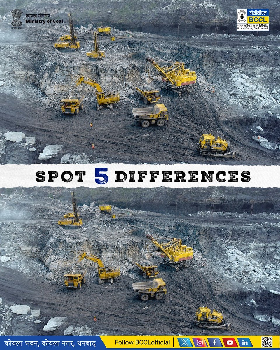 BCCLofficial's tweet photo. Spot the Five Differences!
Think you have a keen eye?
Find all five hidden differences and let us know your answers in the comments below.
#BCCL #Dhanbad #SpotTheDifference #AttentionToDetail https://t.co/h7ZbbOJdFy