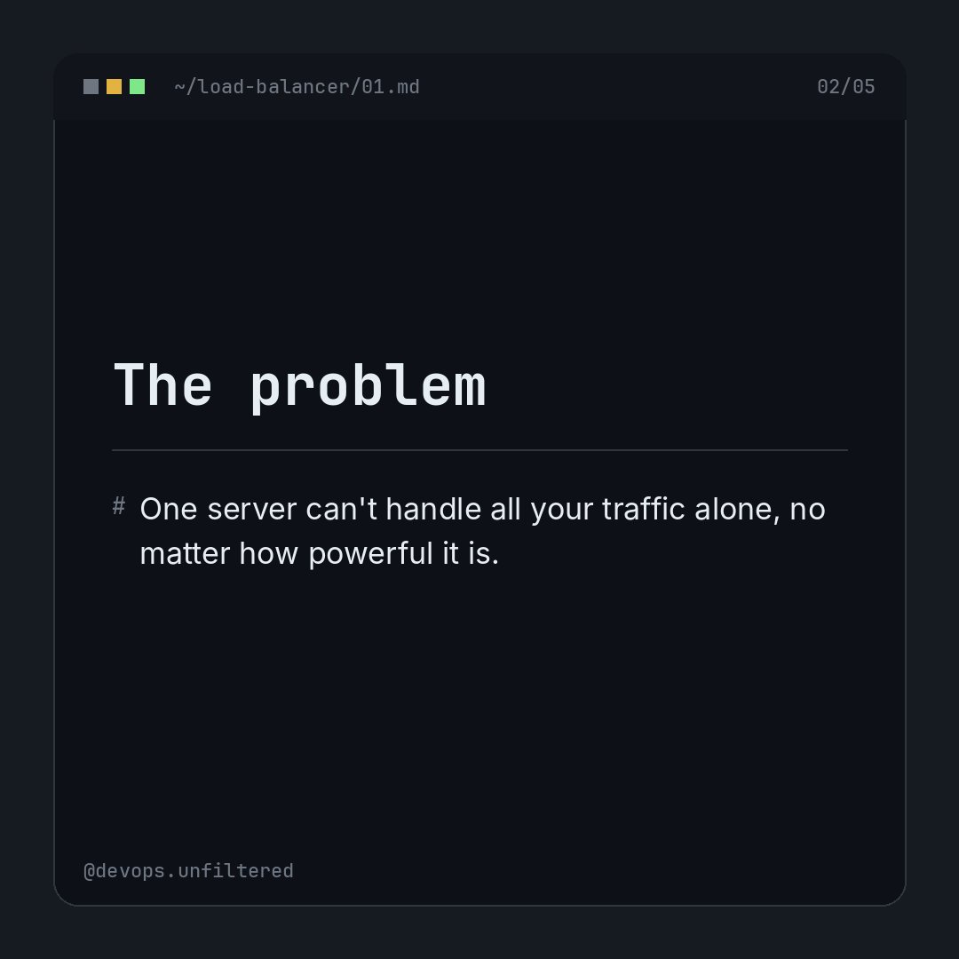 devopsunfilter's tweet photo. How a load balancer actually works.

One server can't handle everything alone.

A load balancer distributes traffic across multiple servers using algorithms like round robin, least connections, or IP hash. https://t.co/ODq6wLMPxD