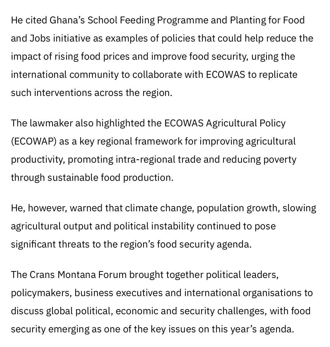 CransMontanaF's tweet photo. #Afenyo-Markin warns of #food #insecurity risks at Crans Montana Forum @CransMontanaF https://t.co/Lu5oYCJcS1