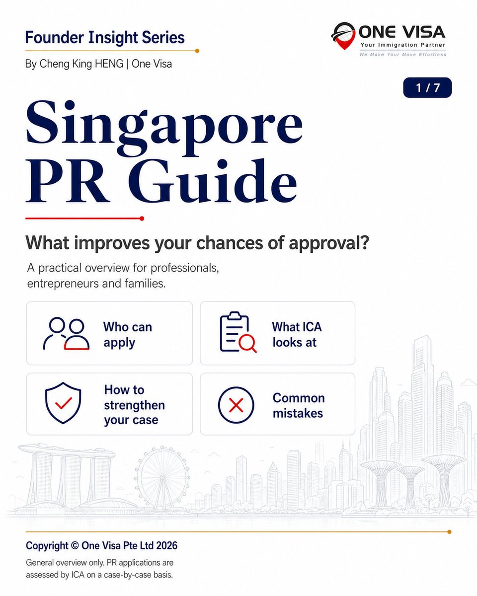 one_visa's tweet photo. Singapore PR criteria are often misunderstood.

Many applicants focus only on salary or length of stay.

In reality, ICA assesses the overall profile. https://t.co/uYodWD5F1H