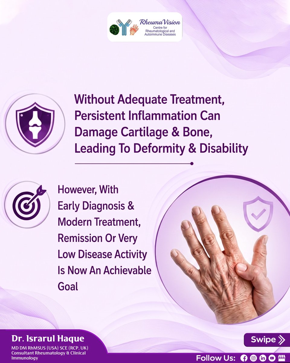 Haque_RheumAI's tweet photo. What if your immune system could become the reason your joints are under attack?

Rheumatoid Arthritis is more than an occasional ache or stiffness. 

Swipe through to understand RA better and save this post for future reference. https://t.co/MADxaxU4v7