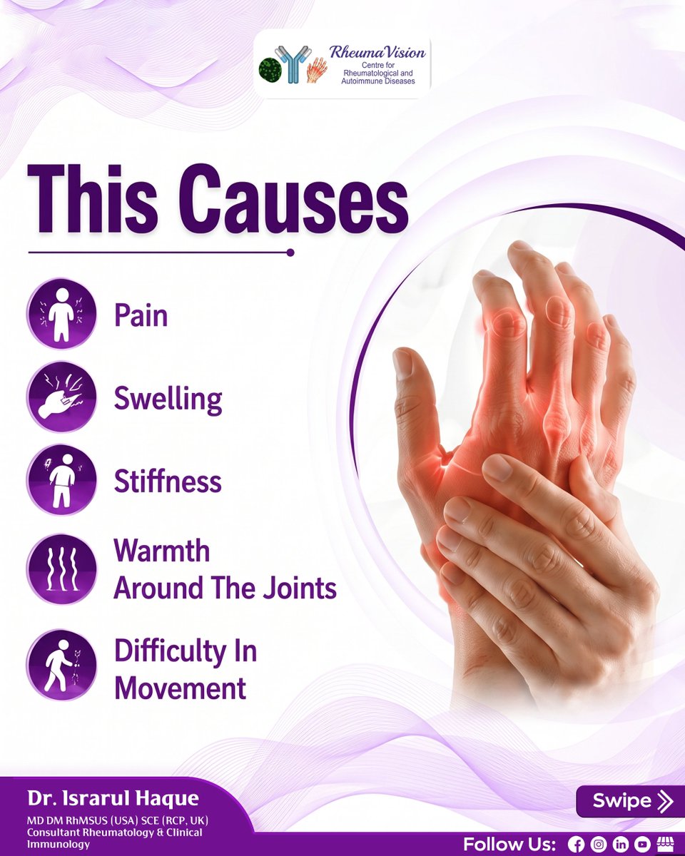 Haque_RheumAI's tweet photo. What if your immune system could become the reason your joints are under attack?

Rheumatoid Arthritis is more than an occasional ache or stiffness. 

Swipe through to understand RA better and save this post for future reference. https://t.co/MADxaxU4v7