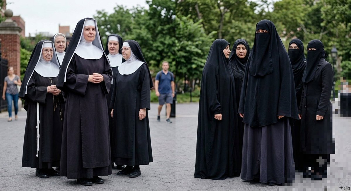MasterMaliq's tweet photo. Why is one called religious devotion, but the other is called oppression?
Spot the double standard. https://t.co/jO0IkydnU0