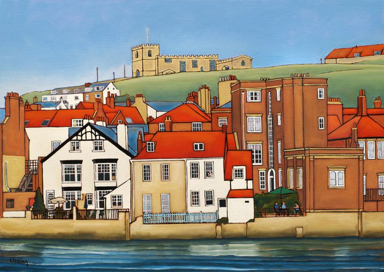 ArtistUtting's tweet photo. This is called 'Girl Reading, Whitby' because there is a girl sitting in an upstairs window in the central white house, reading a book. I wanted to paint the quirky buildings between Grape Lane and the harbour. I only noticed her later.
#agoodbook #holidayreading https://t.co/ScWNLJYWNW