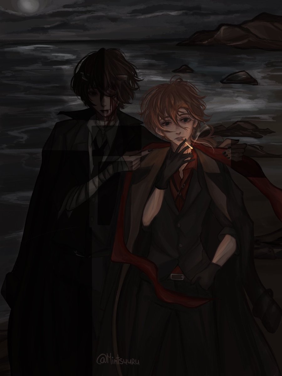 mintsuuru's tweet photo. ты все еще не смог отпустить меня, чуя? 
#bsd #dazai #chuuya #soukoku https://t.co/WErSUhXhws