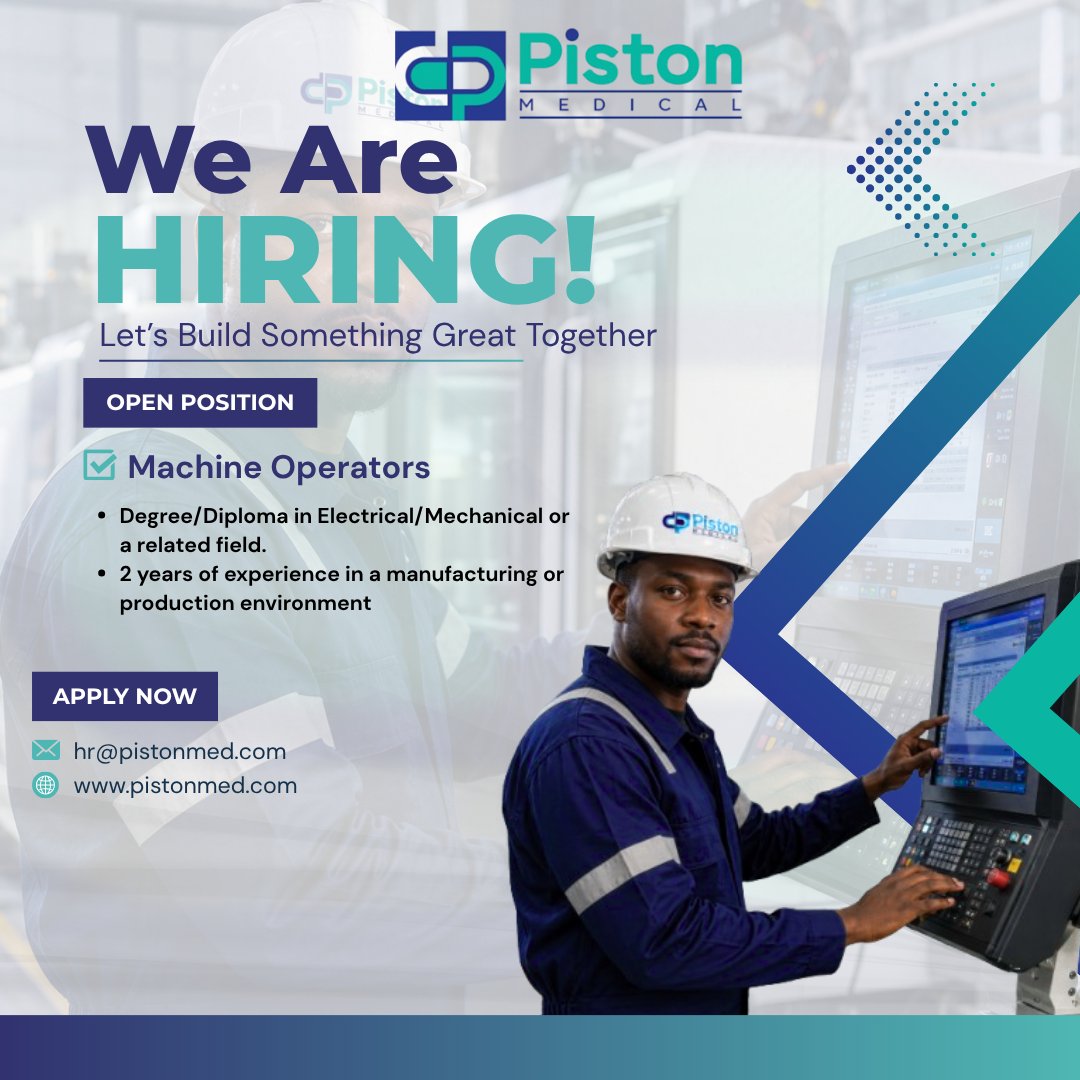 PistonMedical's tweet photo. Ready for your next opportunity?
Piston Medical is looking for experienced Machine Operators to join our growing manufacturing team.
If you have the skills, we want to hear from you!
📧 hr@pistonmed.com
🌐 https://t.co/7MMPtmSB49
#HiringNow #CareerOpportunity #Manufacturing https://t.co/DfVxgQVQ4Z
