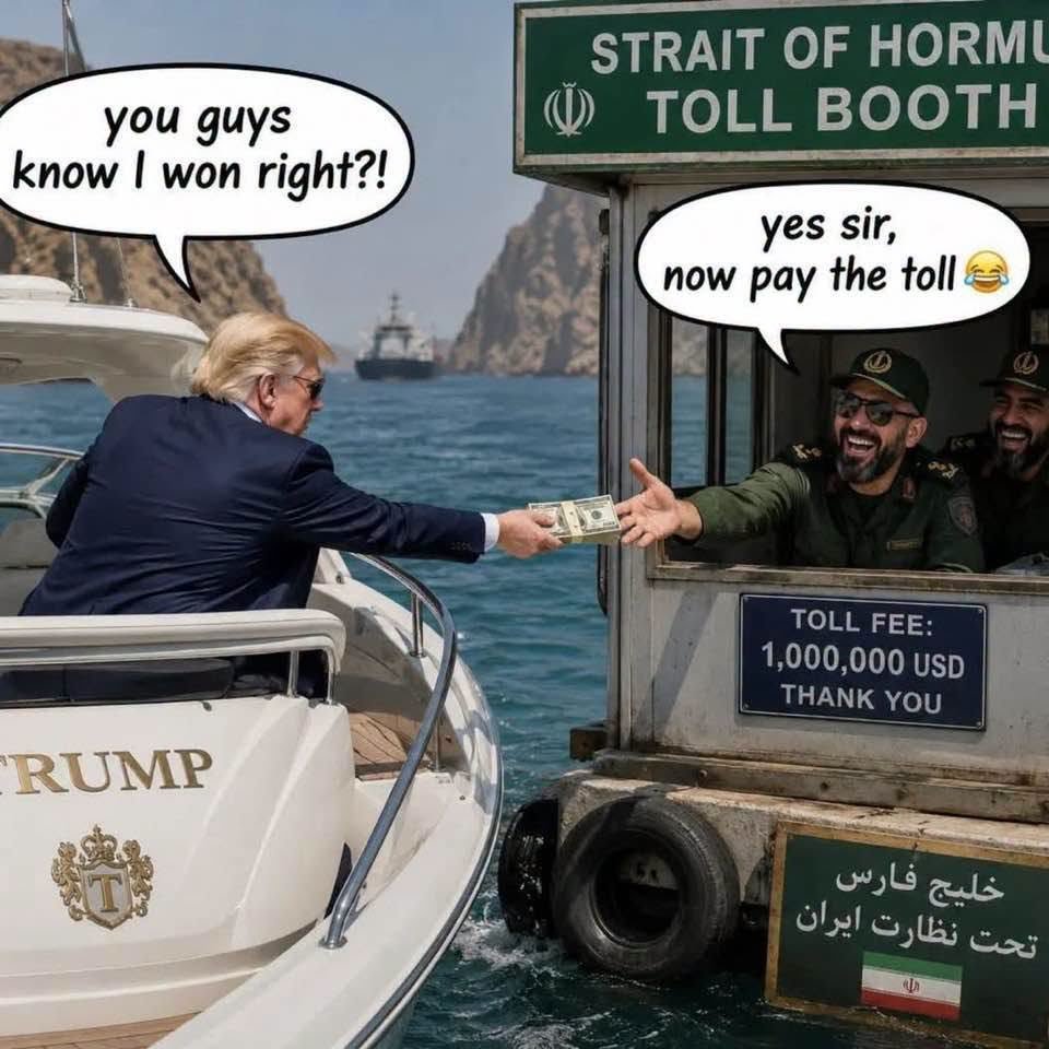lorddrey's tweet photo. Iran wants to take a 7% transit fee on all commercial vessels passing through the Strait of Hormuz.

 The United States is negotiating the rate down to 5%.

But Russian and Chinese vessels would be exempt from this fee.

Imbecile MAGAs, did the United States win the war? https://t.co/y4JKBnF94D