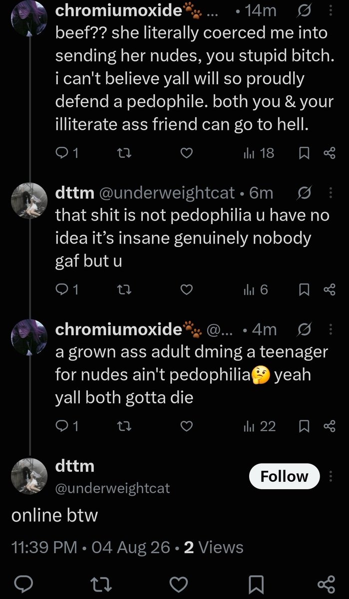 chromiumox's tweet photo. yall, her side bitch came 2 defend her😂😂 i'm not one to body shame, but she did it 2 me, so imma do that shit right back. looking bigger than i did at 109lbs, she really had the fucking nerve. not to mention, she's said nigga &amp; the hard r multiple times in her posts. https://t.co/bhqGl3l06S