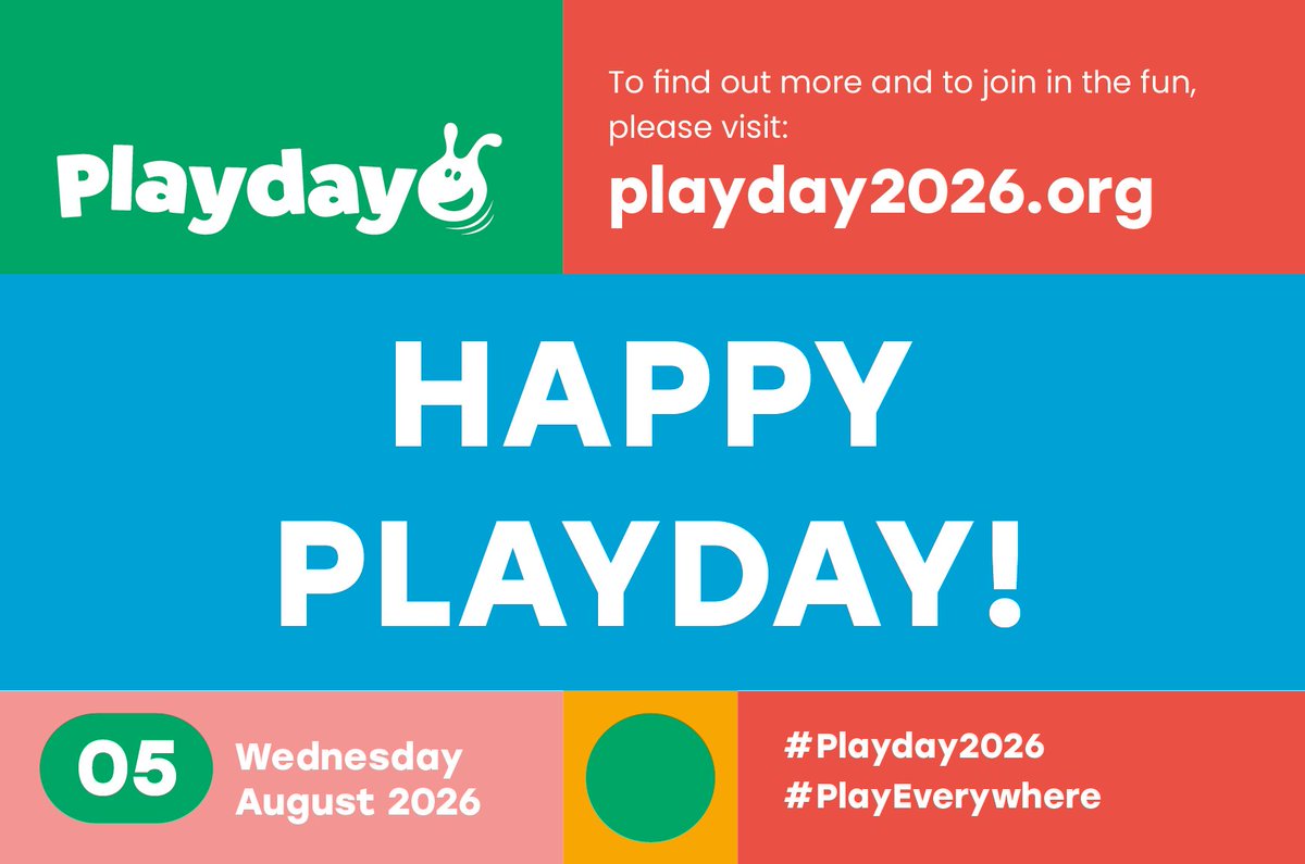 PlayEngland's tweet photo. ๐Happy Playday! ๐
Wishing everyone a great day filled with lots of fun and play! ๐ฅณ
https://t.co/BifhNBqQ0S
#Playday2026 #PlayEverywhere #ItAllStartsWithPlay! https://t.co/DAqq4Arc6l