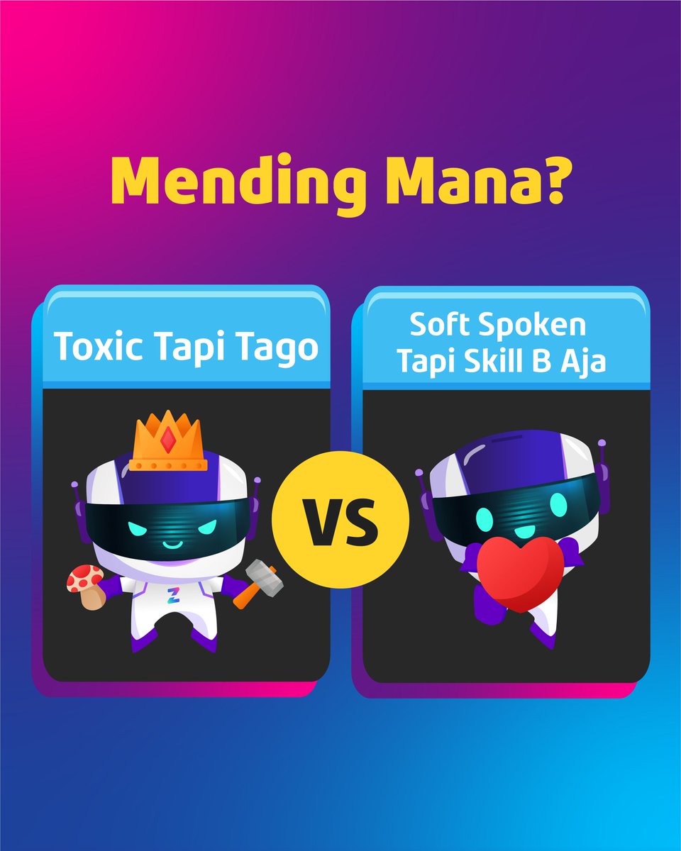gamezi_id's tweet photo. Selama kalian main game tentunya banyak banget tipe temen mabar yang beda-beda. Admin pengen tau nih kalian lebih seneng sama temen mabar yang mana yaa kira-kira🤔

Tulis jawaban kamu di kolom komentar yaa!!!

#TopUpAman #Gamezi #GamersIndonesia #GamerDeservesBetter https://t.co/AkQr5zc7RV