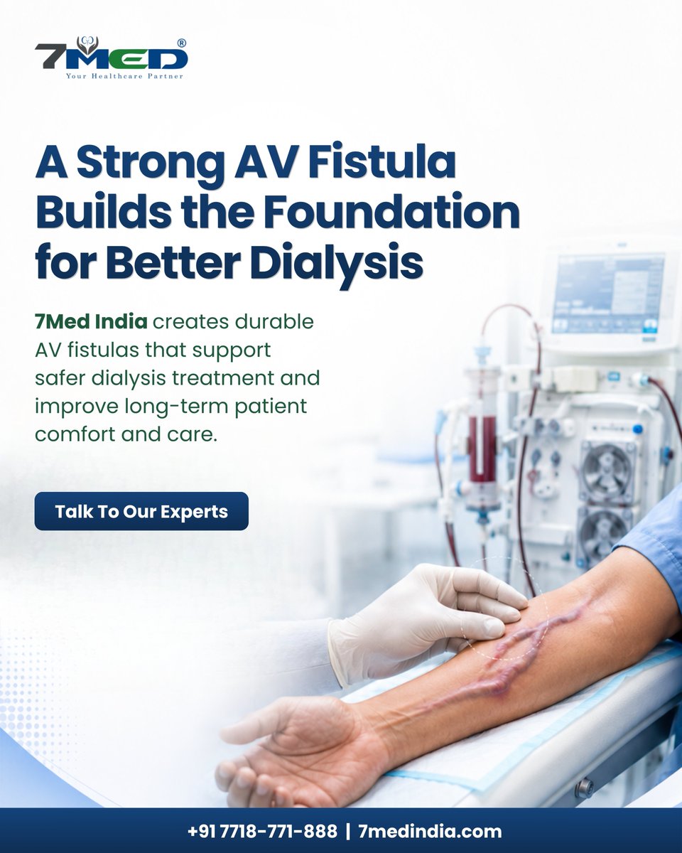 7medIndia's tweet photo. A healthy AV fistula is the foundation of effective dialysis.
Consult our specialists today.
📞 Call: +91 7718771888
🌐 Visit: https://t.co/YMZBVRwZyT
#AVFistula #DialysisCare #KidneyHealth #Nephrology #7MedIndia https://t.co/tEtdRNKoAf