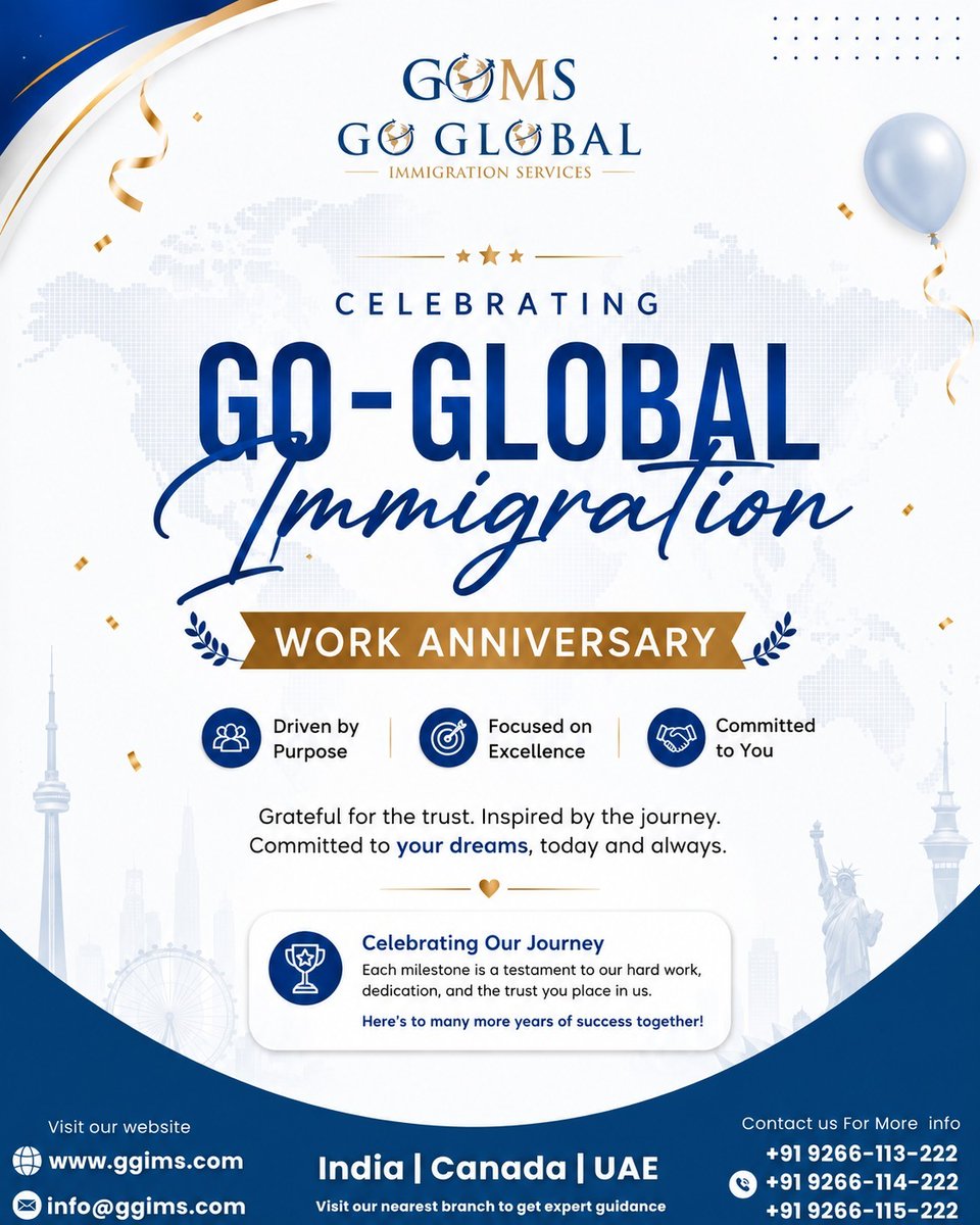 ggims882's tweet photo. Celebrating another year of trust, growth, and success! 🎉Thank you for being part of our journey. Here's to many more milestones together!

📞 +91 9266-113-222 
🌐 https://t.co/463QJa3AoA 

#WorkAnniversary #GoGlobalImmigrationServices #GGIMS  #GlobalOpportunities https://t.co/V1xmL2qTte