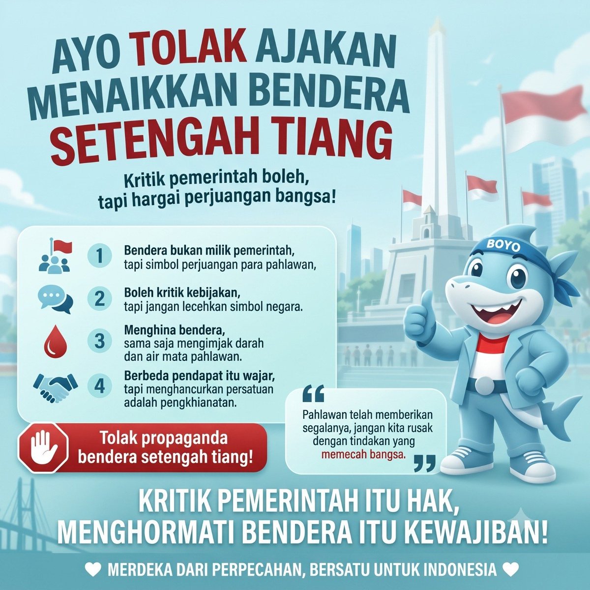 H3H3H3_EEE's tweet photo. Tolak ajakan menaikkan bendera setengah tiang!!
#KibarkanMerahPutih https://t.co/1kKjD3Qn2x