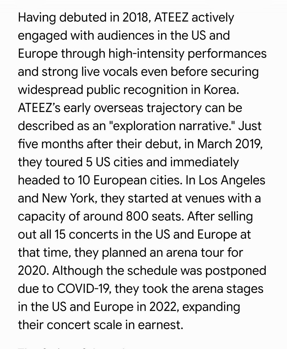 ATEEZITALY_'s tweet photo. ARTICOLO NAVER

"Dalla Corea al mondo? Gli ATEEZ hanno fatto l'opposto!

​Invece di costruire prima una base in Corea per poi espandersi in Asia e Nord America, gli ATEEZ hanno ribaltato la classica formula del K-Pop: hanno conquistato subito il pubblico occidentale con https://t.co/A4MSQb0LDy