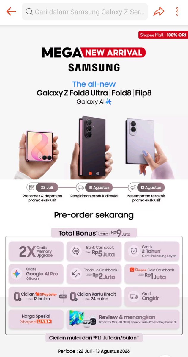 toffeecoil's tweet photo. @ShopeeID Nikmatin konten di #GalaxyZFold8 jadi lebih seru dengan rasio main screen 4:3 #FoldTheDoubt #ThisIsGalaxyZFold8xShopee

Bismillah... min tengok belah mari min @ShopeeID https://t.co/oLKMIynZb6