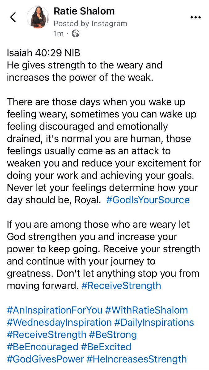 RatieShalom's tweet photo. Isaiah 40:29 NIB
He gives strength to the weary and increases the power of the weak.
#AnInspirationForYou #WithRatieShalom #WednesdayInspiration #DailyInspirations #ReceiveStrength #BeStrong #BeEncouraged #BeExcited #GodGivesPower #HeIncreasesStrength https://t.co/eku2pTVmQx