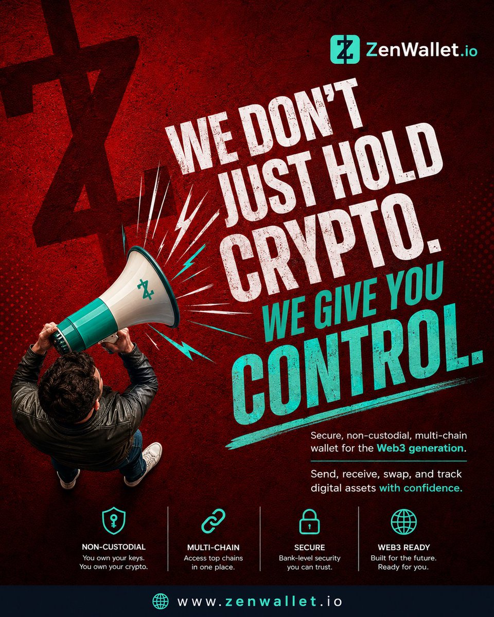 zenxwallets's tweet photo. We don’t just hold crypto. We give you control. 🔐

Your keys. Your crypto. Your freedom.
🌐 Explore now: https://t.co/w7ucK29khK
#ZenWallet #CryptoWallet #Web3Wallet #MultiChainWallet #NonCustodialWallet https://t.co/e0AmcavmYc