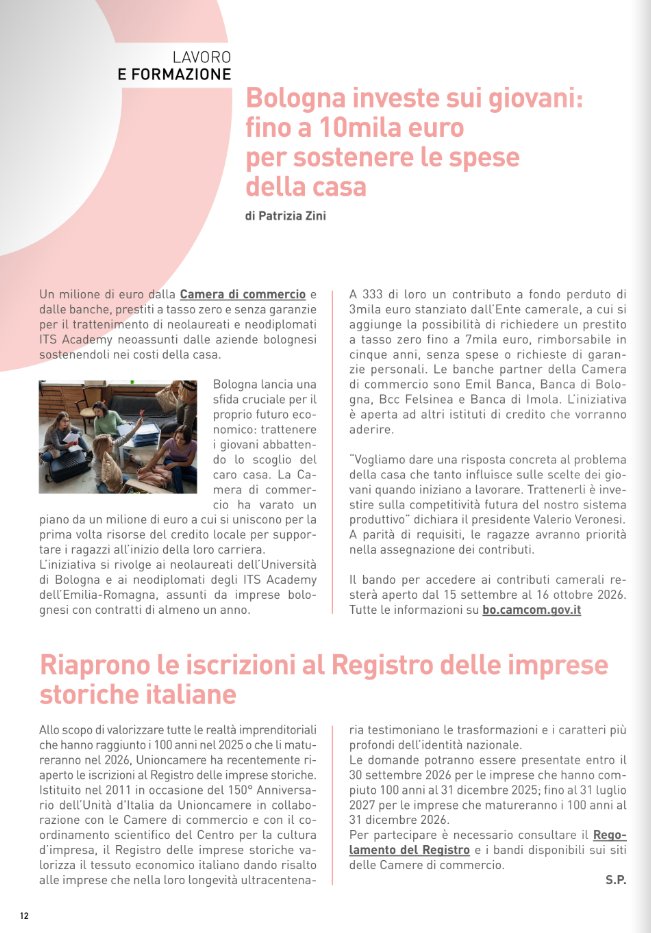 CamCom_gov's tweet photo. "Bologna investe sui giovani: fino a 10mila euro per sostenere le spese della casa" leggi l'articolo a pag. 12 del nuovo numero del #magazine delle #cameredicommercio #UnioncamereEconomiaImprese https://t.co/HSkuNnFKnw https://t.co/jXDcmo0fGZ
