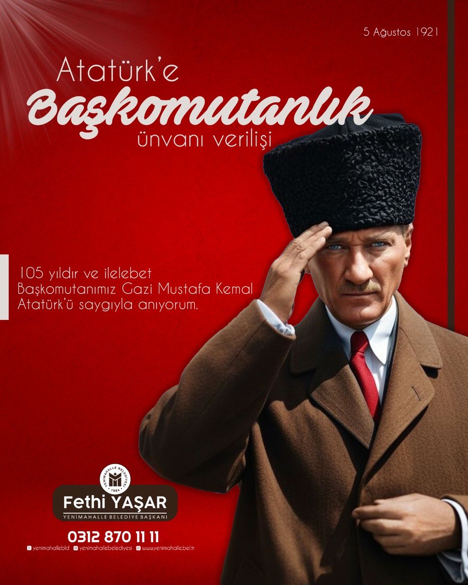 fethiyasar's tweet photo. Türkiye Büyük Millet Meclisi tarafından Başkomutanlık ünvanının verilmesinin 105. yılında, Ulu Önderimiz Gazi Mustafa Kemal Atatürk’ü saygı, özlem, minnet ve rahmetle anıyorum.

Ebedi Başkomutanımız, devrimlerinin ve emanetin olan Cumhuriyetin yılmaz bekçileriyiz. Daima izindeyiz! 

#BaşkomutanAtatürk