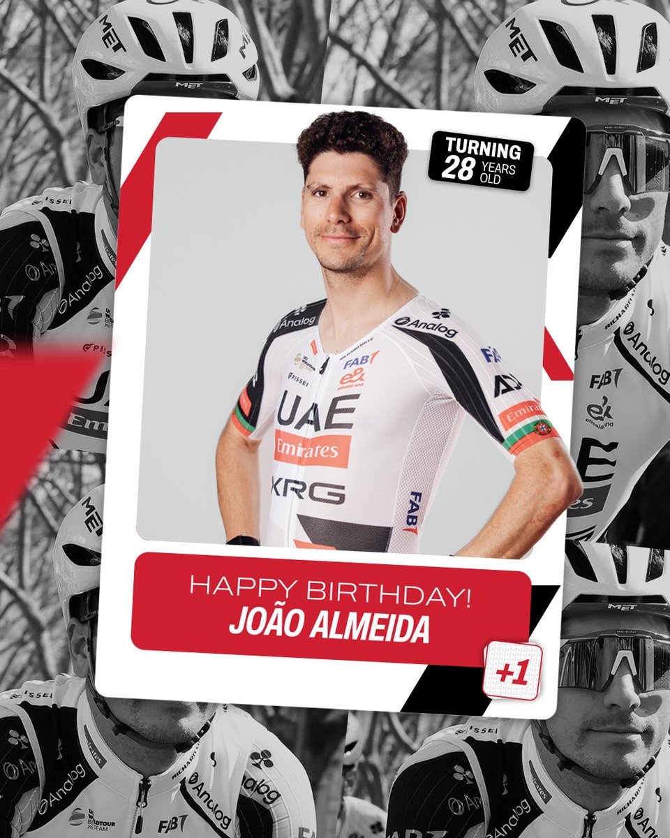 TeamEmiratesUAE's tweet photo. Happy 28th Birthday, @JooAlmeida98 🎂🥳!

Wishing you a great day and the very best of luck today at the @Tour_de_Pologne !

Feliz aniversário, João 🇵🇹🎉 #WeAreUAE https://t.co/2F05WoXOAG