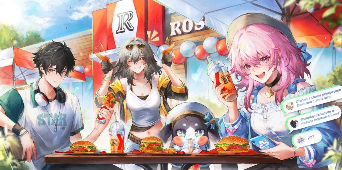 StarRailVerse1's tweet photo. New Dan Heng, Stelle, March &amp; Pom Pom Illustration!

-From ROSTIC'S x HSR collab
-Artist: ALICEV

#HonkaiStarRail https://t.co/y2Pr0ILJYY
