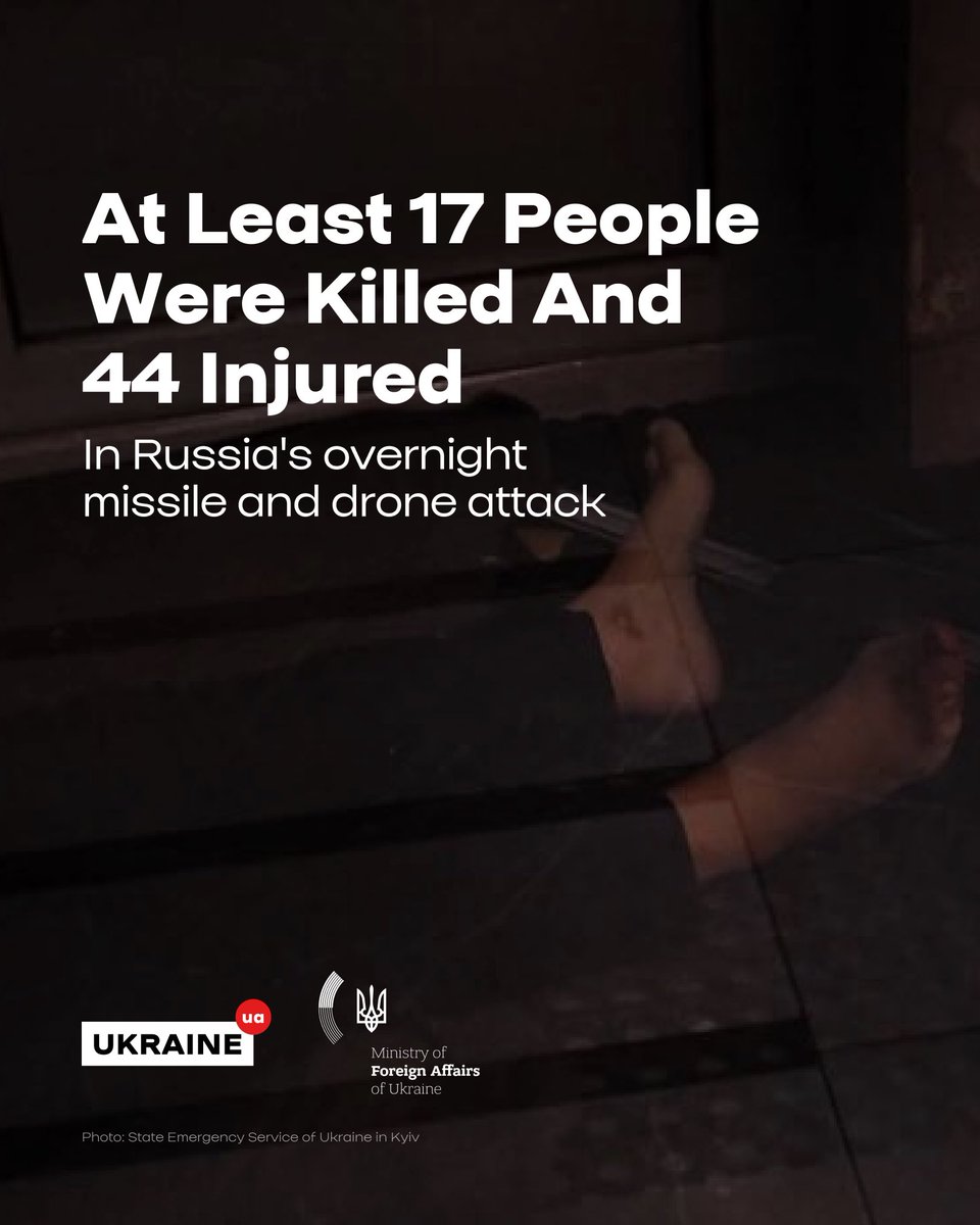 MFA_Ukraine's tweet photo. Russia's attack on Kyiv and the Kyiv region has killed at least 17 people and injured 44. 

On the night of August 5, Russia launched 24 ballistic missiles, four Zircon/Oniks missiles, and 115 drones, many of them jet-powered. The main targets were civilian businesses, including warehouses, a brewing company, logistics facilities, infrastructure, and a railway station.

Ballistic missile interceptors could have saved these lives. Delays in providing them, or reluctance to supply them, come at a devastating human cost. 

Pressure on Russia must increase – in particular through stronger sanctions on Russia's missile production. The G7, the EU, and all partners who stand for the protection of life must act decisively.