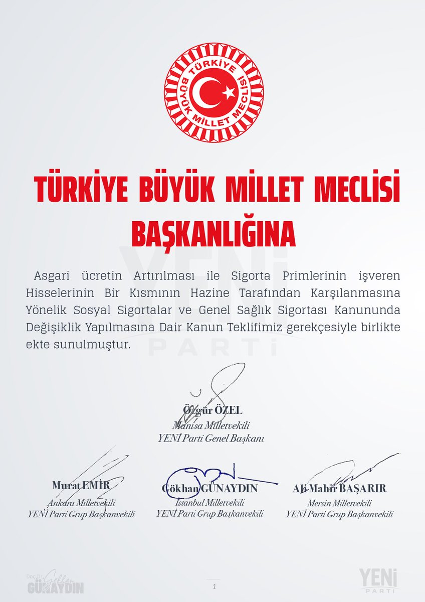 gunaydingokhan's tweet photo. Yeni Parti’nin ilk dört kanun teklifi;
1- Siyasi Etik,
2- Asgari Ücretin Artırılması,
3- Şehit ve Gazi Yakınları,
4- Askeri Sağlık Sistemi.. https://t.co/I3cnr10zgi