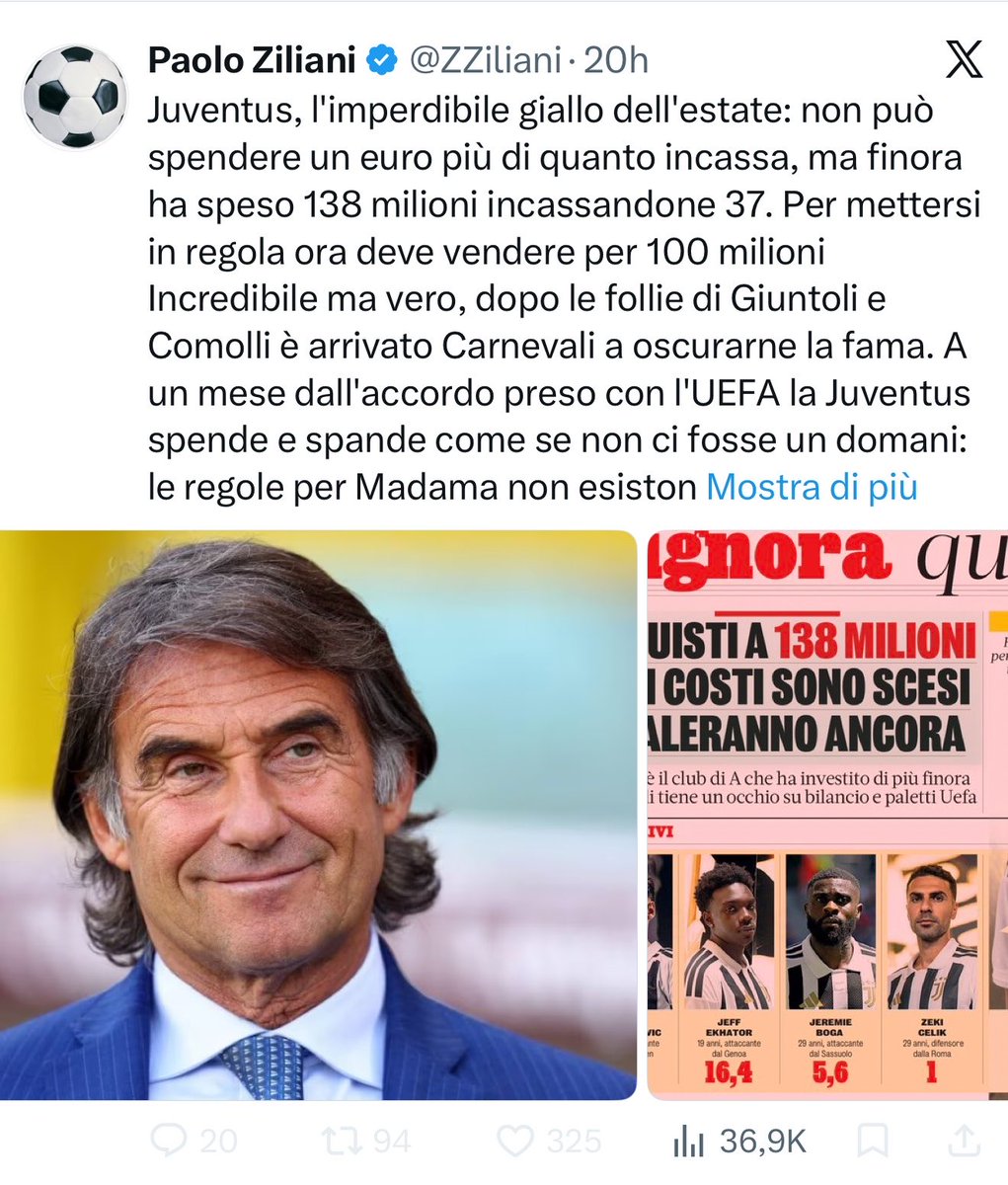 willy_signori's tweet photo. Eh già Paolone, il “giallo dell’estate” è proprio questo. 
Non altro, ma le spese di Carnevali…

PS 30 anni a raccontare il calcio in italia fingendo imparzialità. https://t.co/S2gbBWVhMj