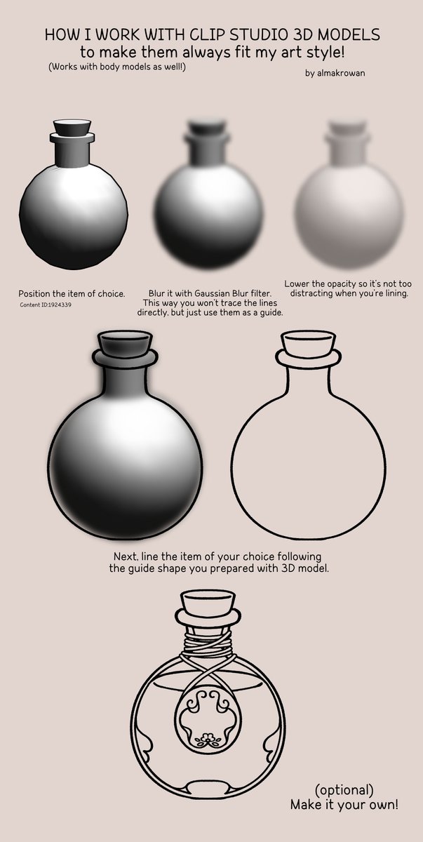 AlmaKRowan's tweet photo. A tip for tracing 3d models so they don't look stiff and you still learn!

*BLUR THEM*

Set up your pose model, rasterize the layer and BLUR IT.
This way you still get vague the guideline, the silhouette to follow, but you can adapt it to your own style much easier! https://t.co/OsQ6NYN0MG