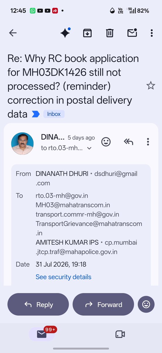 dsdhuri's tweet photo. @MumbaiPolice @MMVD_RTO Dear sir,madam
Kindly request concerned official responsible to check mail and reply.
I have sent two mails to MH03 and MH05 
mail IDs are dyrto.05-mh@gov.in and rto.03-mh@gov.in from dsdhuri@gmail.com
MH05 responded and my issue resolved 
9768111547 https://t.co/vo0D187Hv2