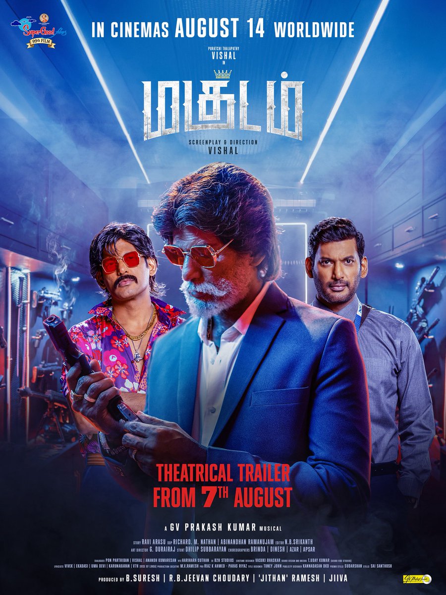 Saravanaspb's tweet photo. Terrific Trailer Loading 💥

From Aug 7th onwards, you’ll be drawn into the world of #Magudam / #Makutam  🔥

@VishalKOfficial @officialdushara 
@gvprakash @yoursanjali @SuperGoodFilms_ @RIAZtheboss @ParasRiazAhmed1 @V4umedia_
 
#DirectorVishal 
#SGF99 #MagudamTrailerFromAug7th #MagudamReleaseOnAug14th