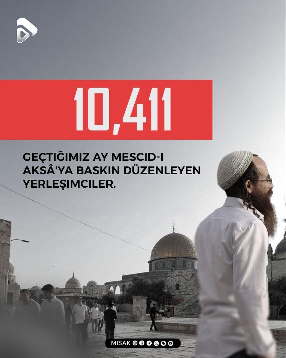 misak_tr's tweet photo. 🔰 Geçtiğimiz ay 10.411 yerleşimci, Mescid-i Aksâ'ya baskın düzenledi.

İslam dünyasının gözleri önünde gerçekleşen bu baskınlar sürerken, Mescid-i Aksâ'nın avluları her gün yeni baskınlara sahne olmaya devam ediyor.

#AKSA_TUFANI

#EmadderHaklı
#çarşamba
#Trabzonspor

#MISAK https://t.co/SsGjfLMu2w