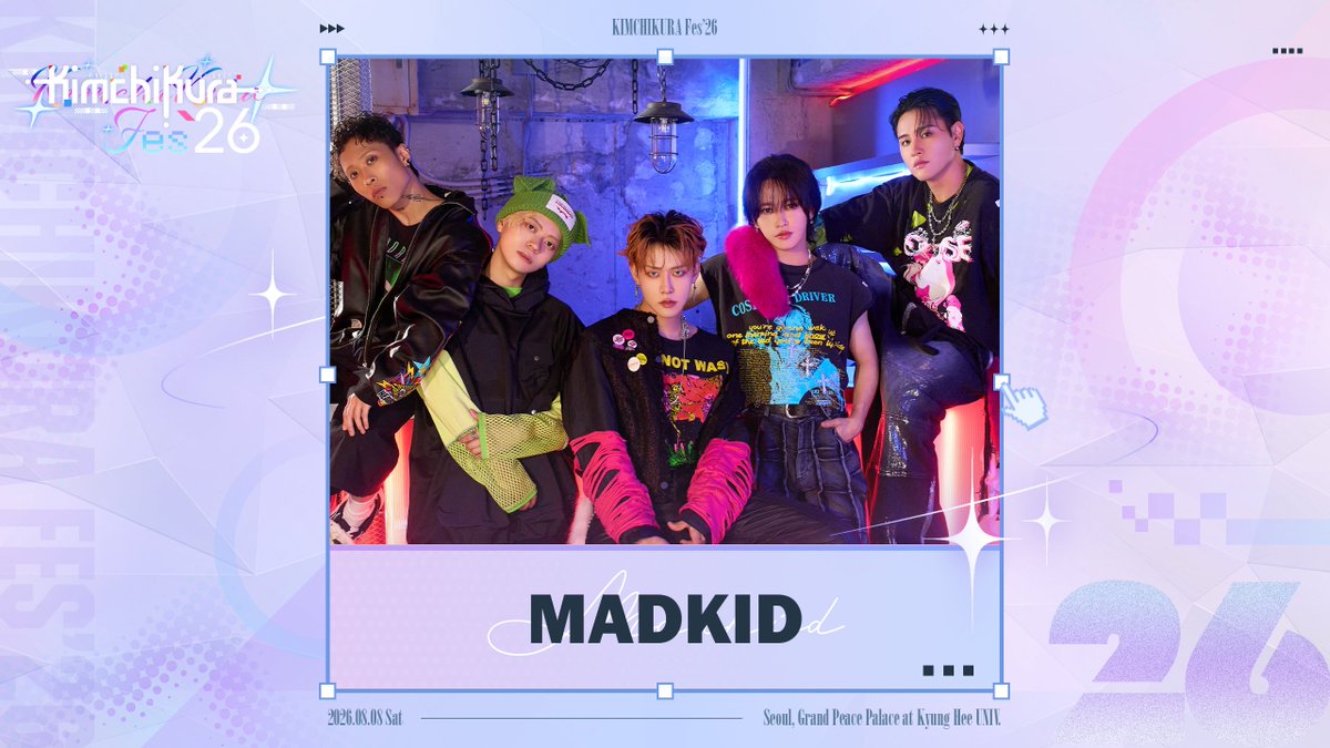 kimchikura's tweet photo. 【MADKID 영상 메시지 공개✨】

🗓️2026.08.08.(Sat)
📍서울, 경희대학교 평화의전당

KIMCHIKURA Fes ‘26

YOU-TA
KAƵUKI
SHIN
LIN
YUKI

5인조 댄스 보컬 그룹
'MADKID' 로부터 영상 메시지가 도착!

🎫티켓 예매▼
티켓링크
https://t.co/YQ0MR4j98V

#김치쿠라 #キムチクラ #KIMCHIKURA #MADKID https://t.co/UEylcwrRQH