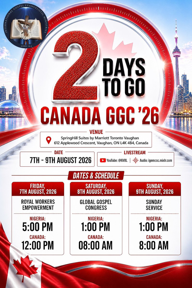 igemcity's tweet photo. A divine appointment awaits you at Canada Global Gospel Congress '26.
Don't let distance or distractions keep you away from what God has prepared for you. #igemccc #canadaggc26 #2daystogo https://t.co/RgeJCV7N3w
