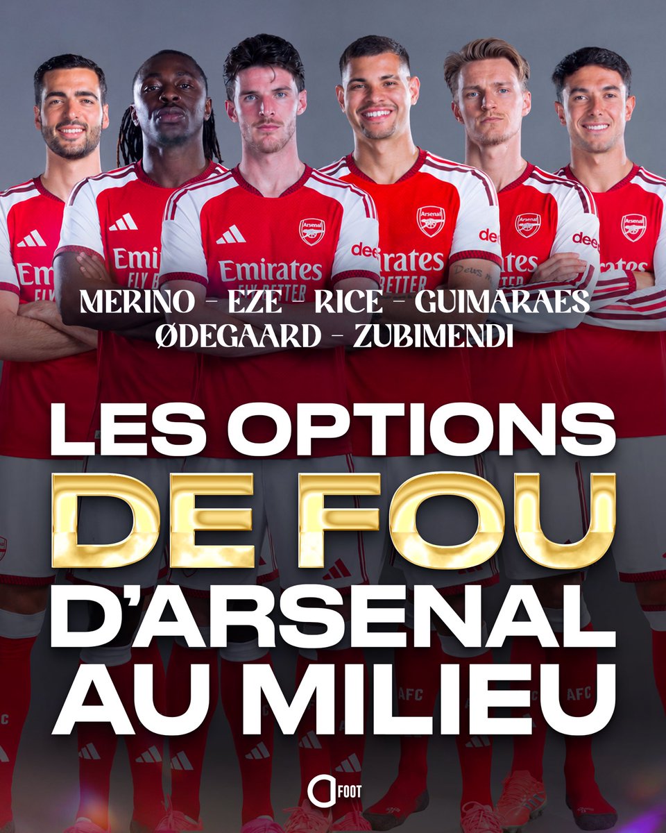ActuFoot_'s tweet photo. ARSENAL EST GUCCI POUR SON MILIEU CETTE SAISON. ❤️🤍

Odegaard 🇳🇴
Eze 🏴󠁧󠁢󠁥󠁮󠁧󠁿 
Rice 🏴󠁧󠁢󠁥󠁮󠁧󠁿
Guimaraes 🇧🇷
Zubimendi 🇪🇸
Merino 🇪🇸

Qui dit mieux ? https://t.co/VasspObfxB
