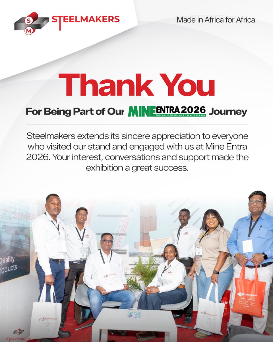 SteelMakers_ZW's tweet photo. Thank you for being part of our Mine Entra 2026 journey! 

Steelmakers extends sincere appreciation to everyone who visited our stand and connected with us. Your support made it a success.

#Steelmakers #MineEntra2026 #MiningZimbabwe #MadeInAfricaForAfrica #Zimbabwe https://t.co/ROUOuKlGwU