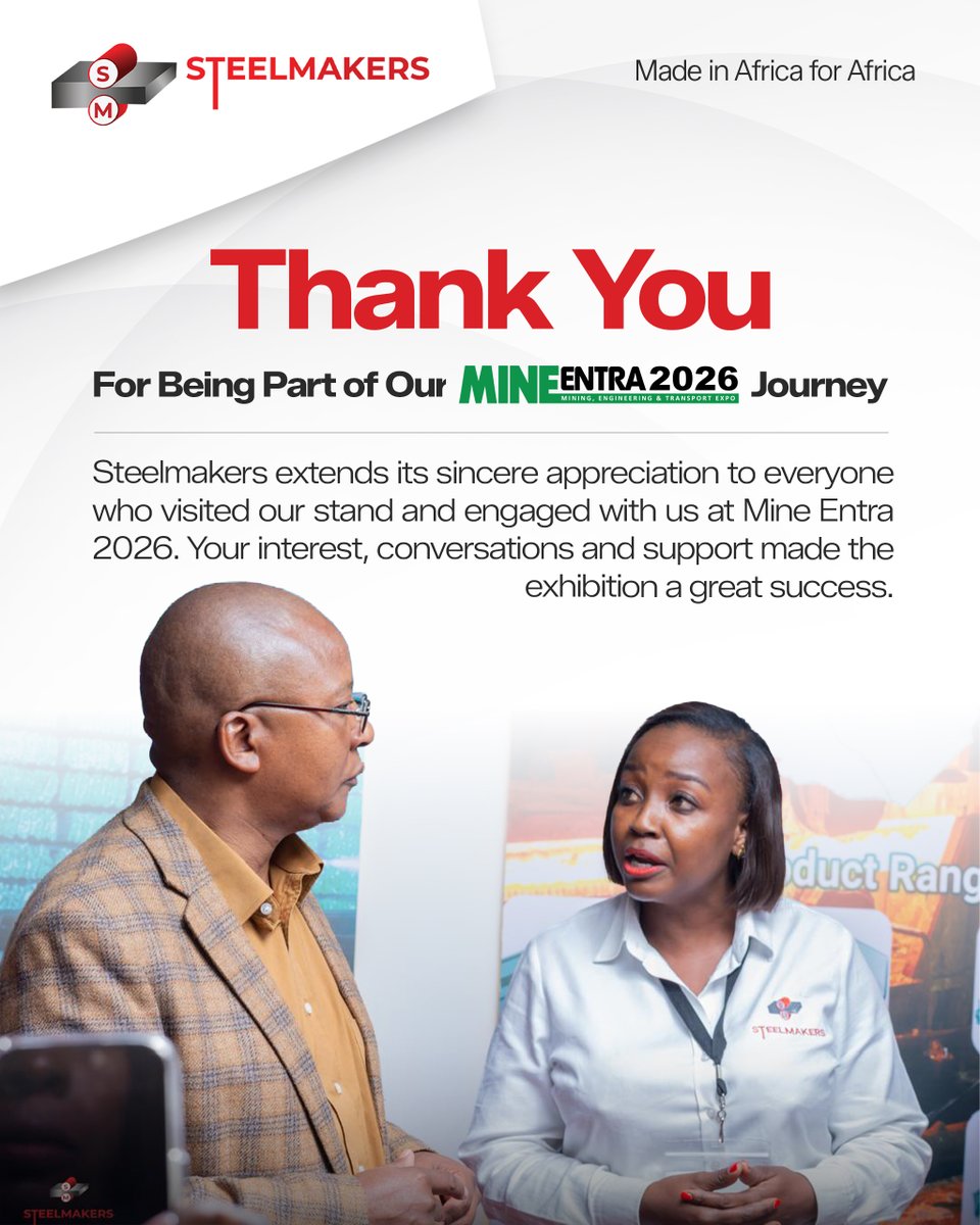 SteelMakers_ZW's tweet photo. Thank you for being part of our Mine Entra 2026 journey! 

Steelmakers extends sincere appreciation to everyone who visited our stand and connected with us. Your support made it a success.

#Steelmakers #MineEntra2026 #MiningZimbabwe #MadeInAfricaForAfrica #Zimbabwe https://t.co/ROUOuKlGwU